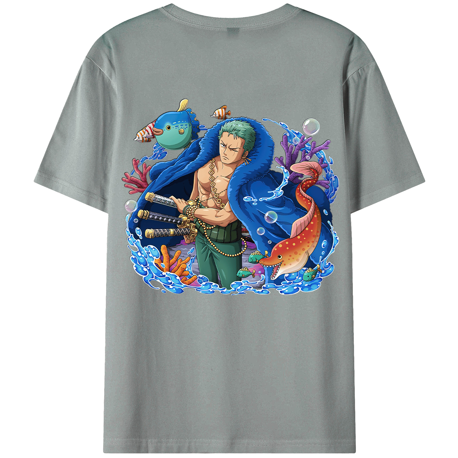 ワンピース ロロノア・ゾロ ONE PIECE Roronoa Zoro 綿100％ メンズ半袖Tシャツ（バックプリント） 通気性